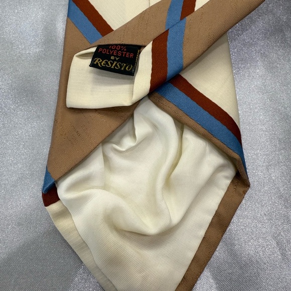 Resisto Tan, Blue, & Red Striped Men's Tie 100% Poly - Picture 3 of 5